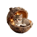 A tiny tabby kitten nestled inside a rustic acorn-shaped acrylic animal christmas ornament for tree decor