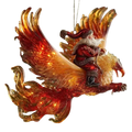 Acrylic animal Christmas tree ornament featuring a glowing red and gold Santa Claus riding a phoenix design
