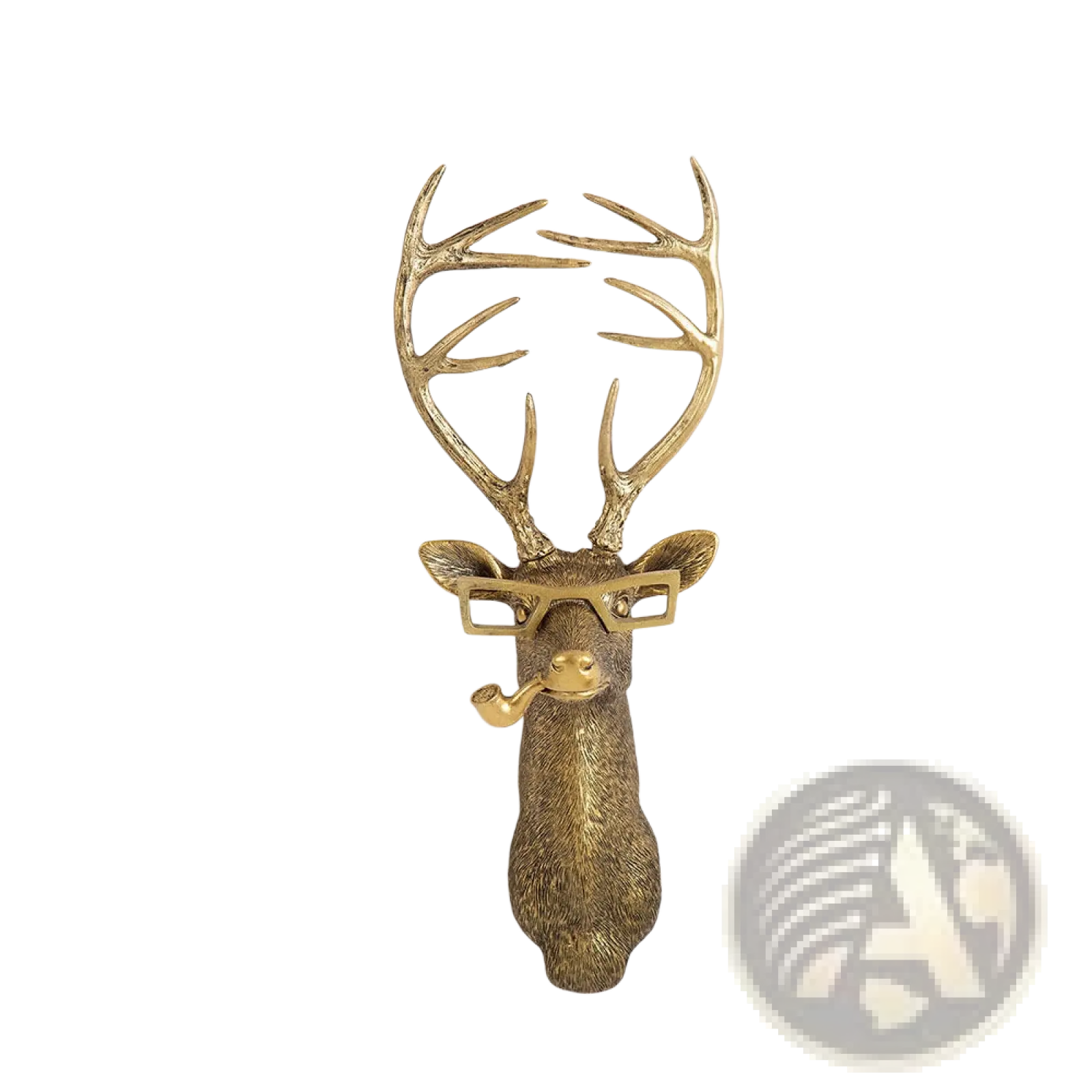 Golden brass deer head wall decor with glasses and pipe made of resin for stylish animal head figurine display