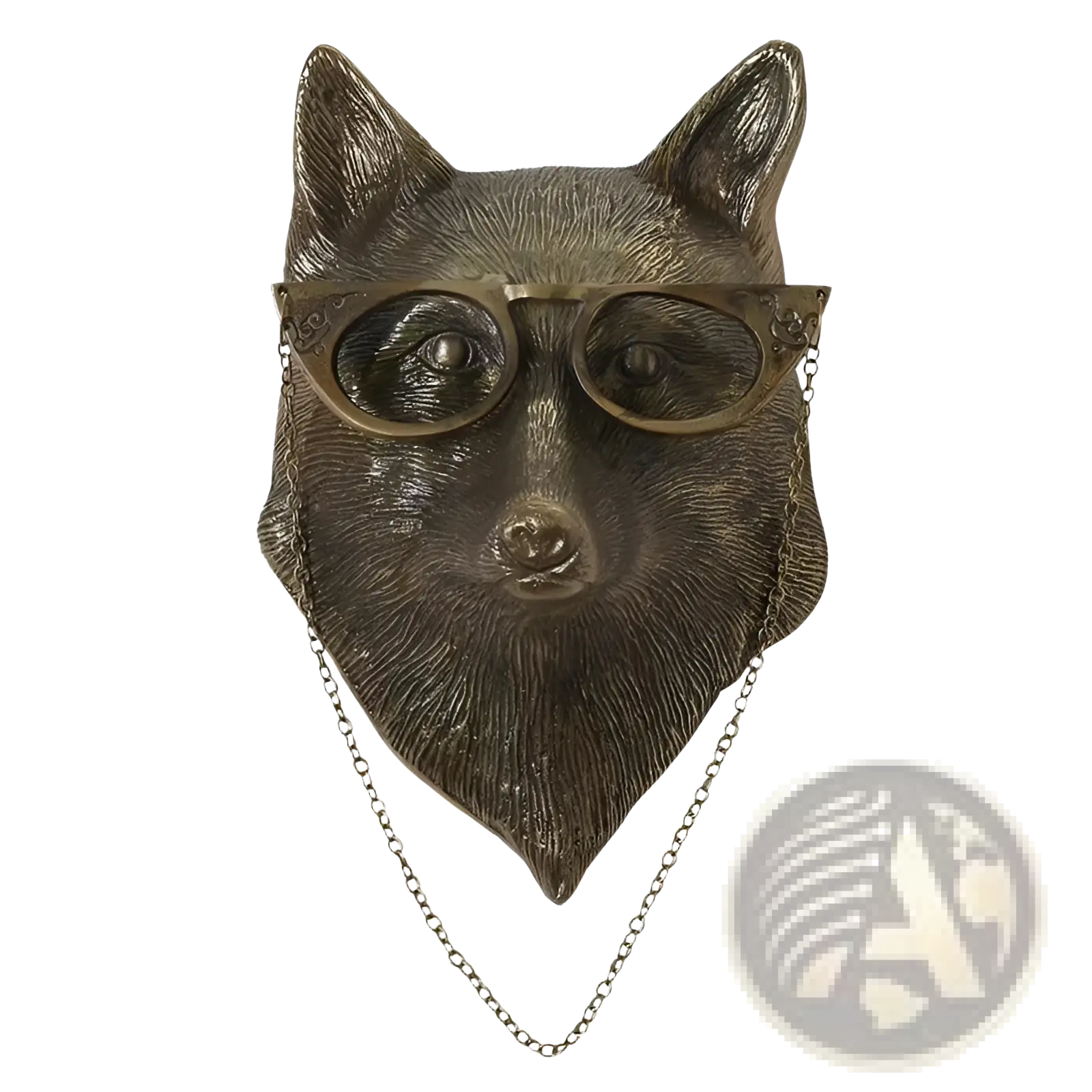 Antique bronze fox head wall decor made of brass resin with detailed fur texture and vintage-style glasses