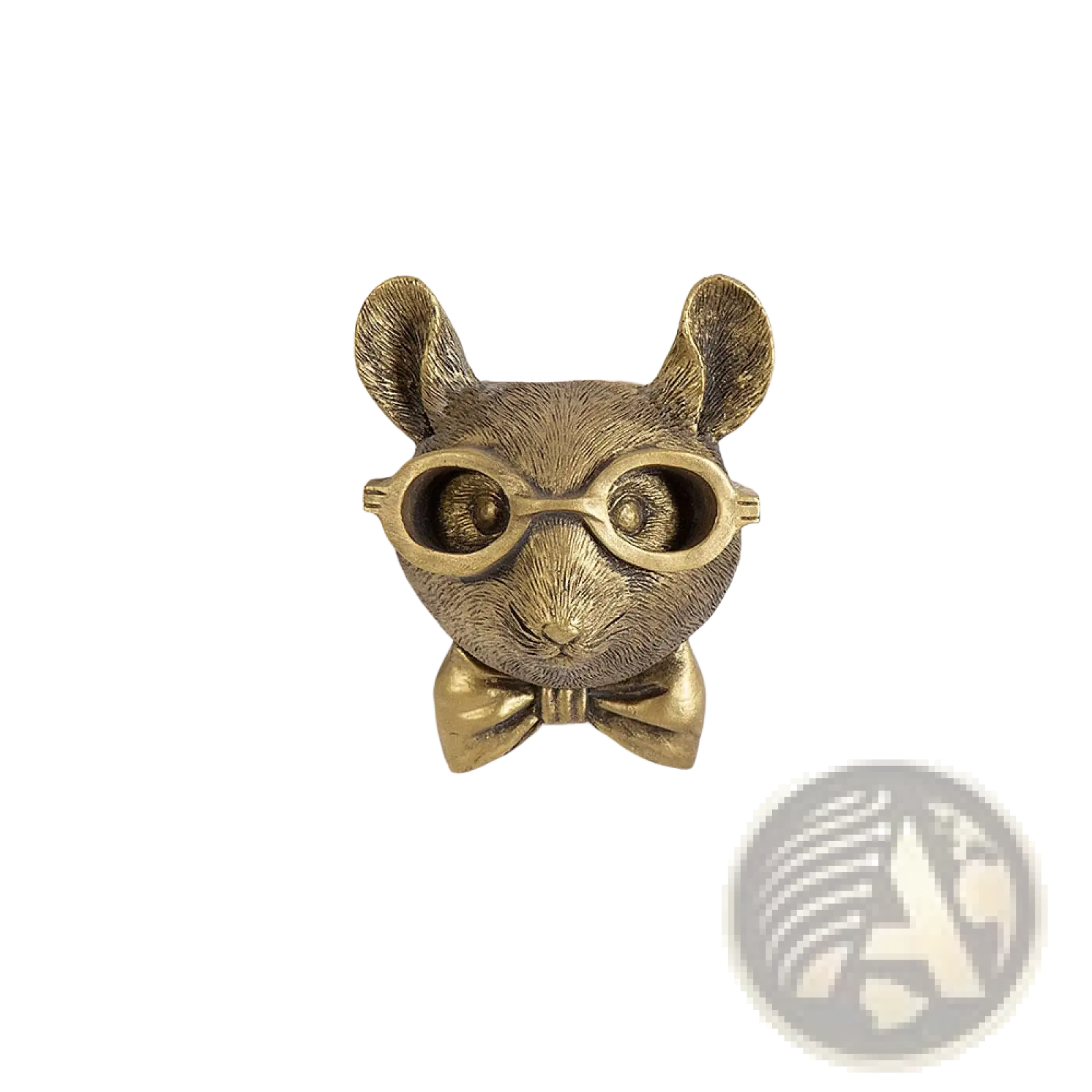 Brass-colored resin mouse head wall decor figurine with glasses and bow tie for stylish interior decoration