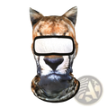 Animal pattern sun protection balaclava mask with realistic tan and brown cougar print and black-tipped ears full face design