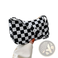 Black and white checkered underarm shoulder bag for women with sleek modern design and animal print details