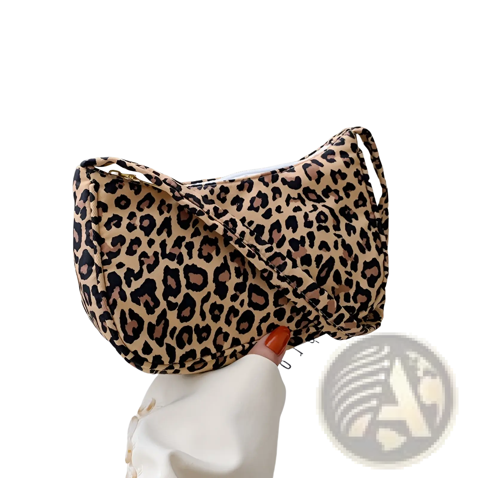 Beige and black leopard print animal print underarm shoulder crossbody bag for women with soft fabric texture