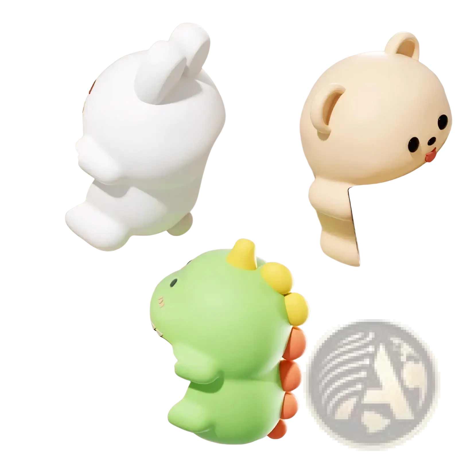 Animal table corner protector made of soft silicone in white beige and green with yellow and orange spikes for baby safety