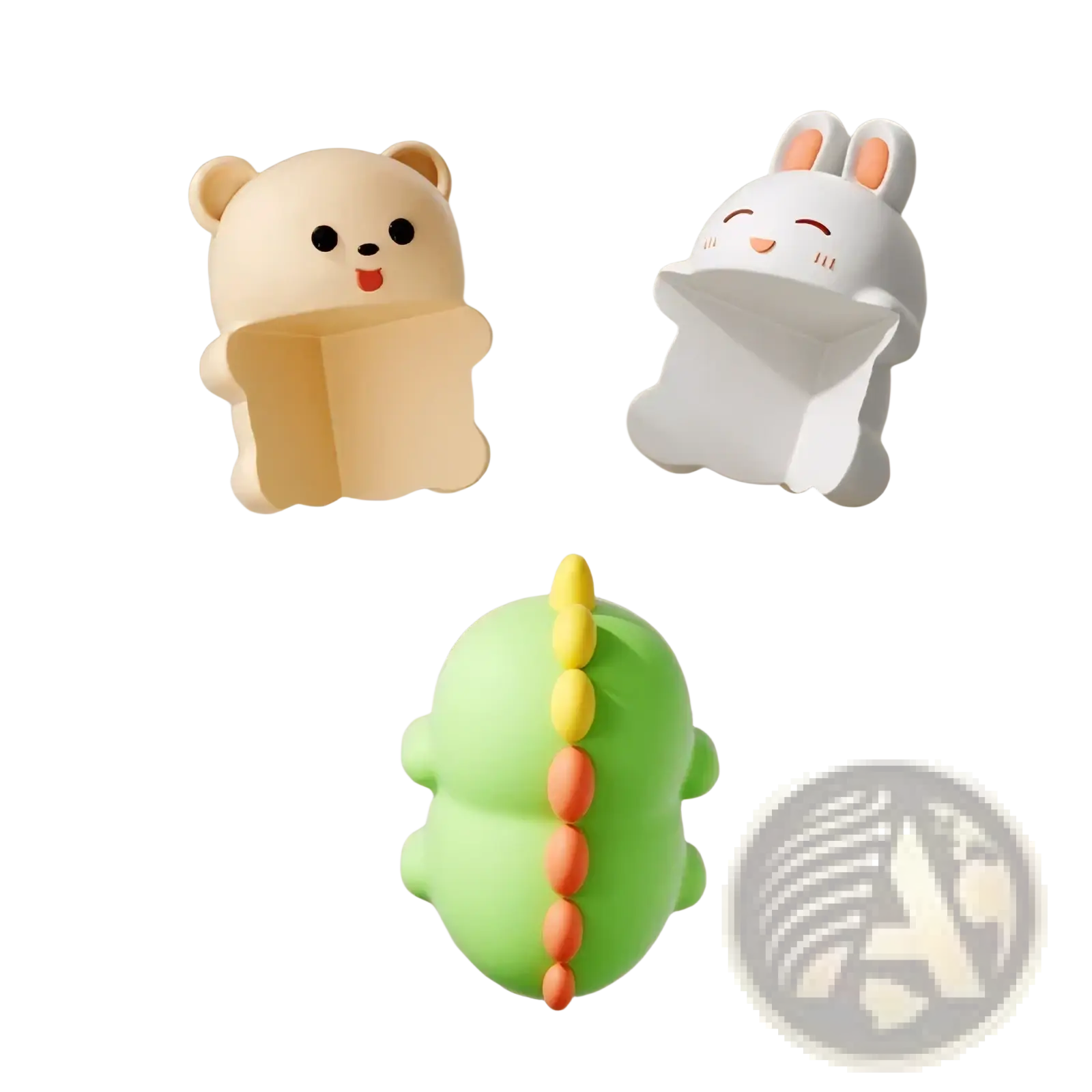 Pastel green dinosaur-shaped suction cup animal table corner protector with yellow and orange spikes for baby safety