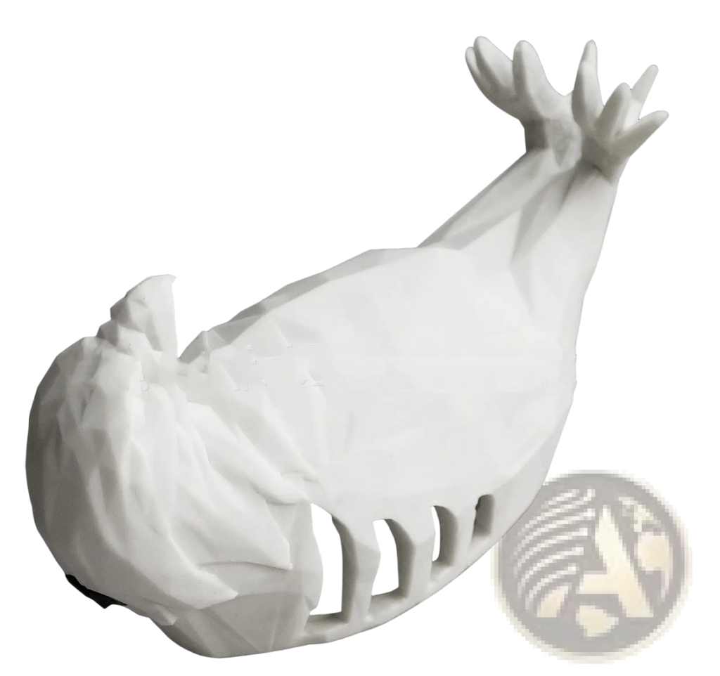 White geometric whale sculpture animal wall lamp with angular facets and stylized fins 3d printed sconce light