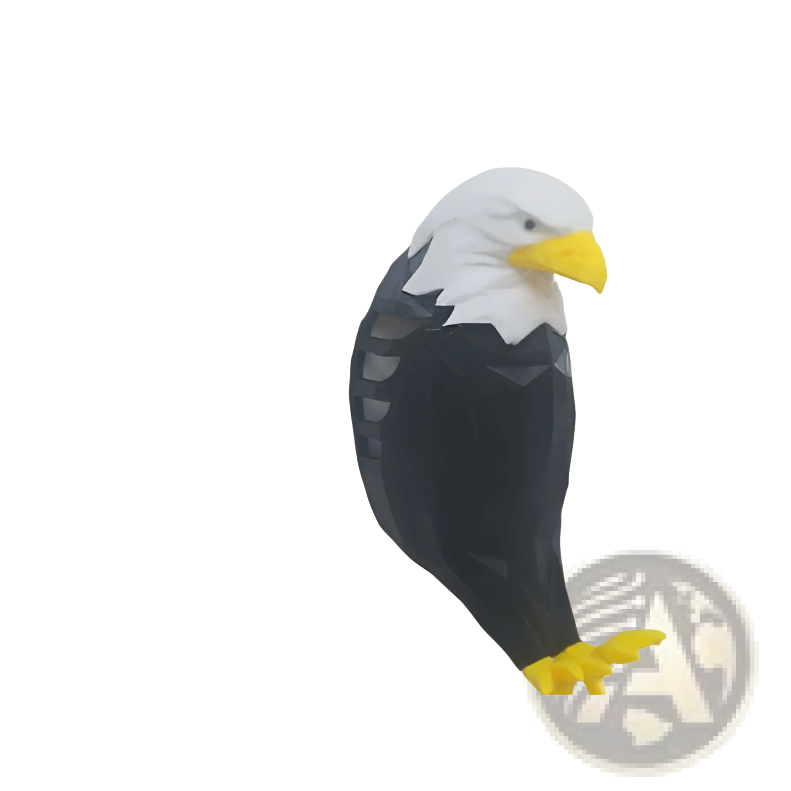 Black and white 3d printed geometric plastic eagle figurine with yellow beak and feet animal wall lamp sconce light