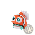 Animal wrist water gun for kids outdoor beach toy shaped like orange and white clownfish with blue eyes and rolling wheels
