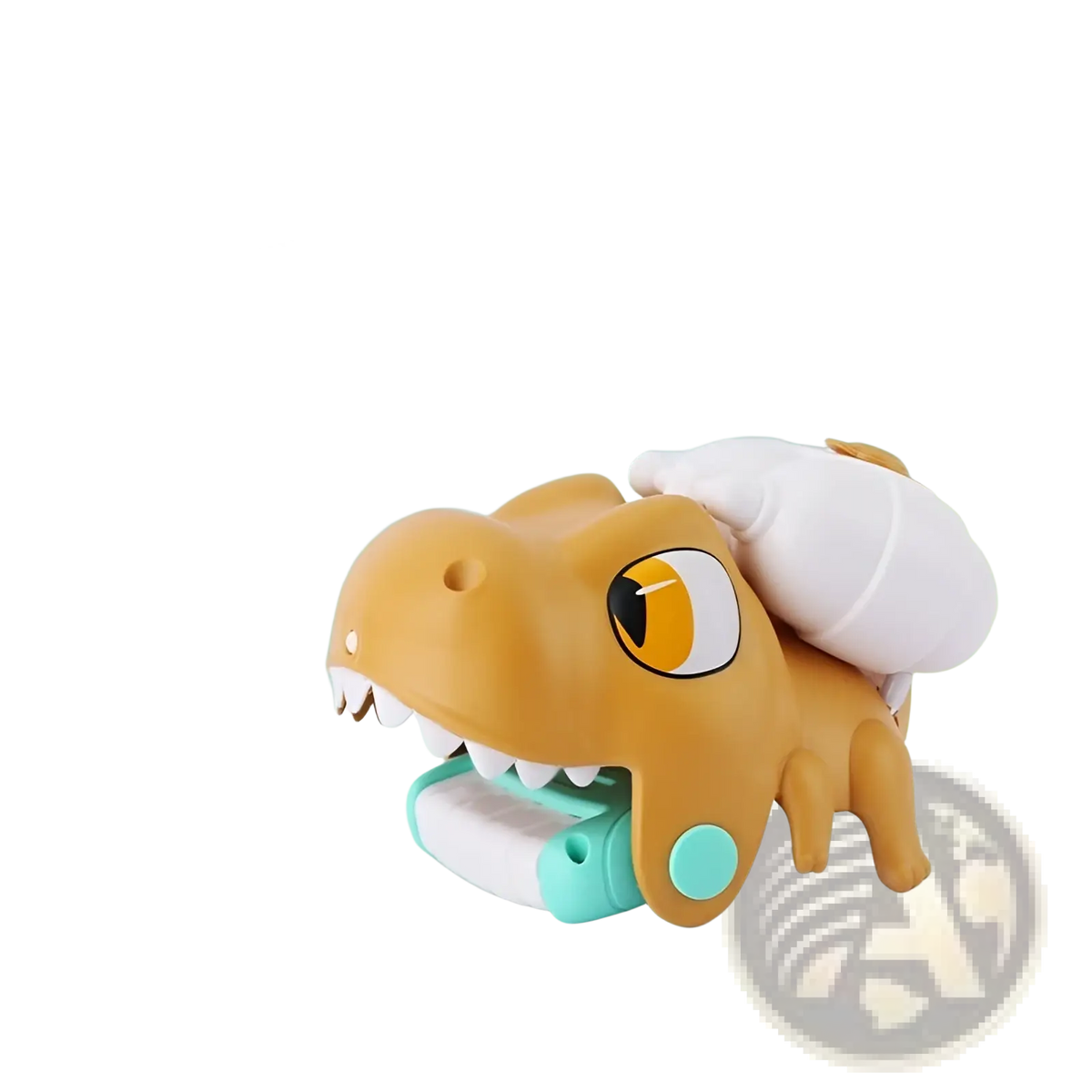 Orange plastic animal wrist water gun for kids with teal and white accents featuring a toothbrush holder design