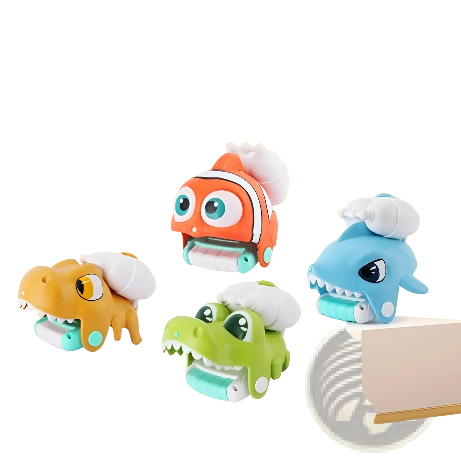 Colorful plastic animal wrist water gun toys shaped like dinosaur fish and crocodile with chef hats for kids beach play
