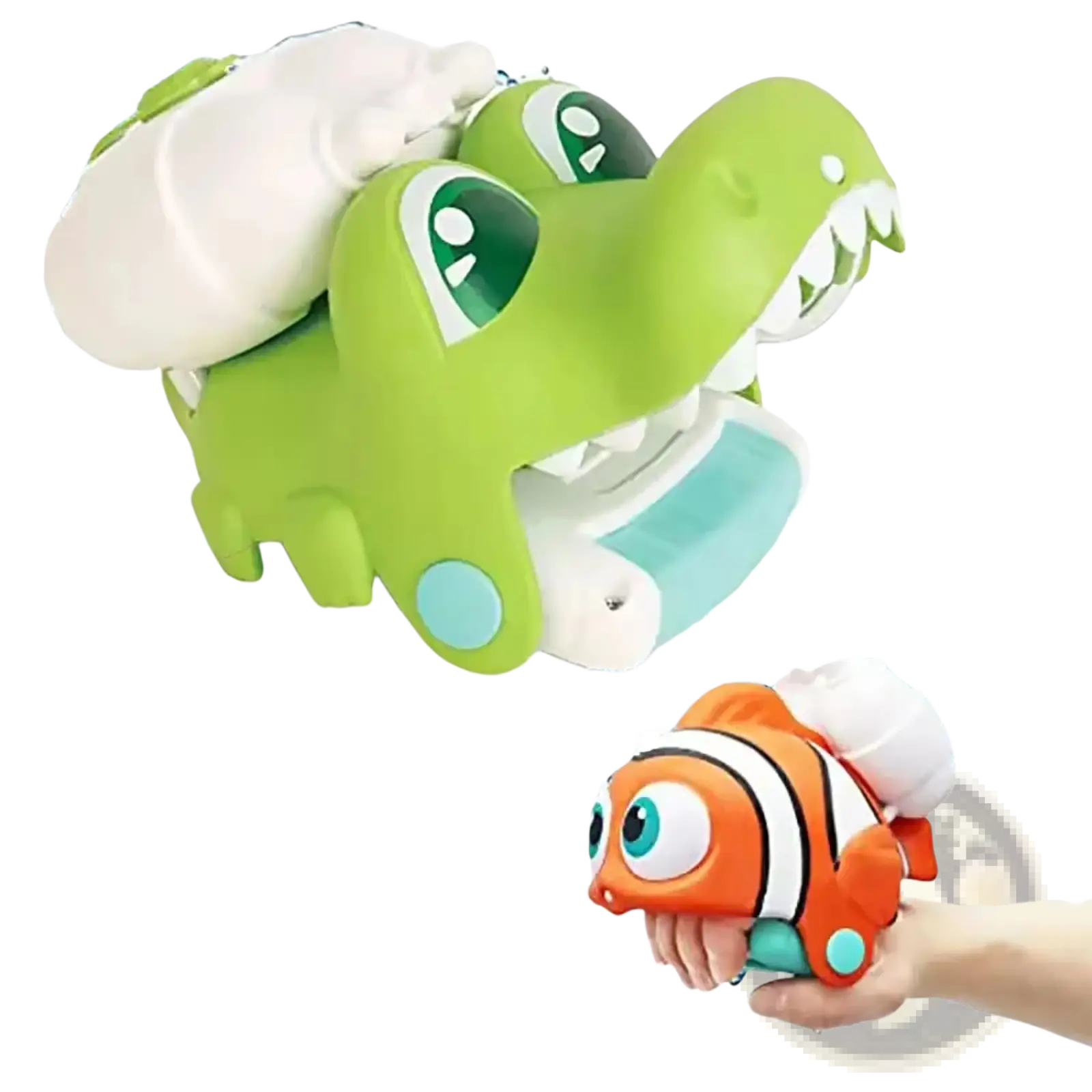 Green plastic crocodile-shaped animal wrist water gun with white and light blue accents for kids outdoor beach play