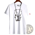 White cotton oversized men t-shirt featuring a black line-art anime bear graphic on the front