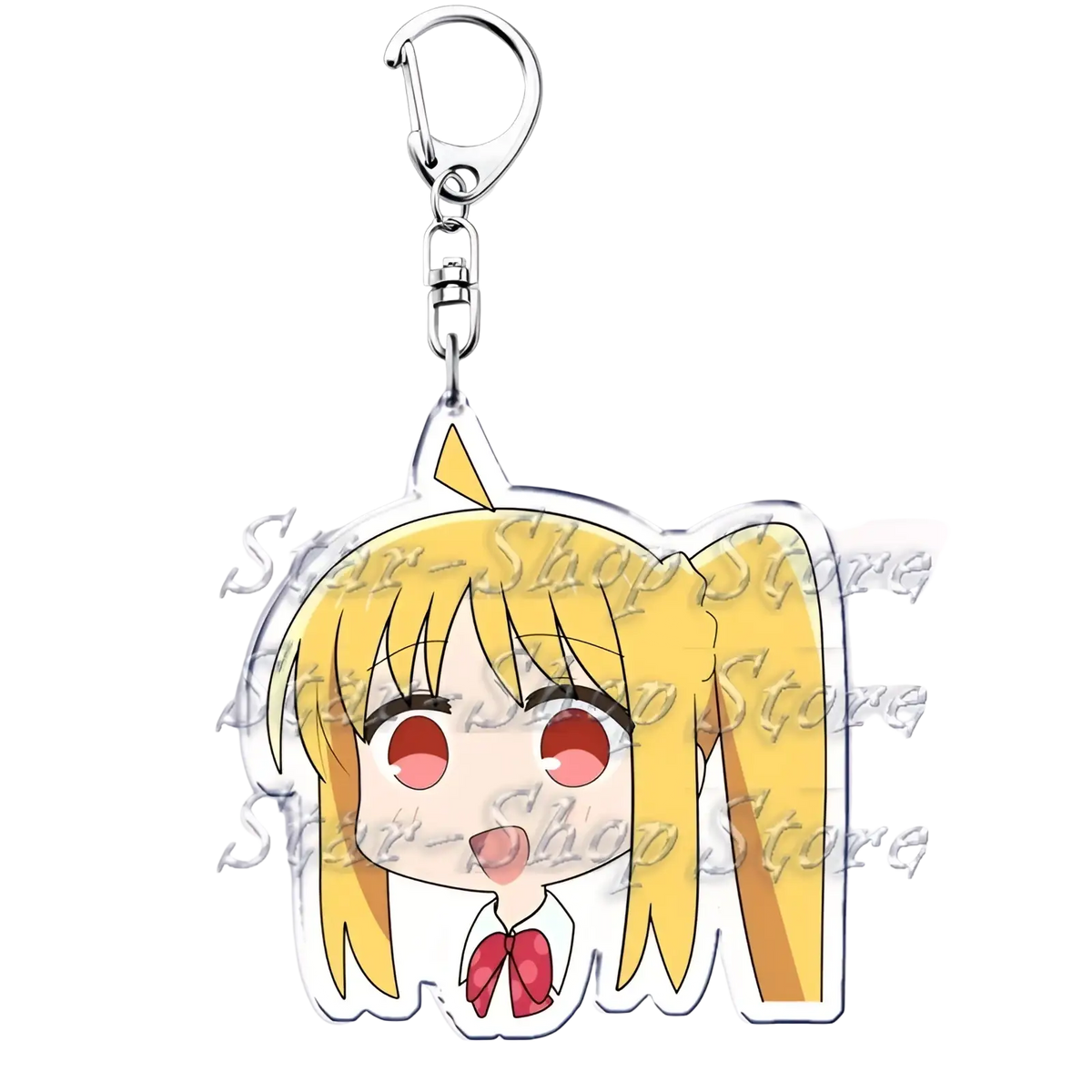 Clear acrylic keychain featuring a chibi-style blonde pigtail anime girl with red eyes from bocchi the rock
