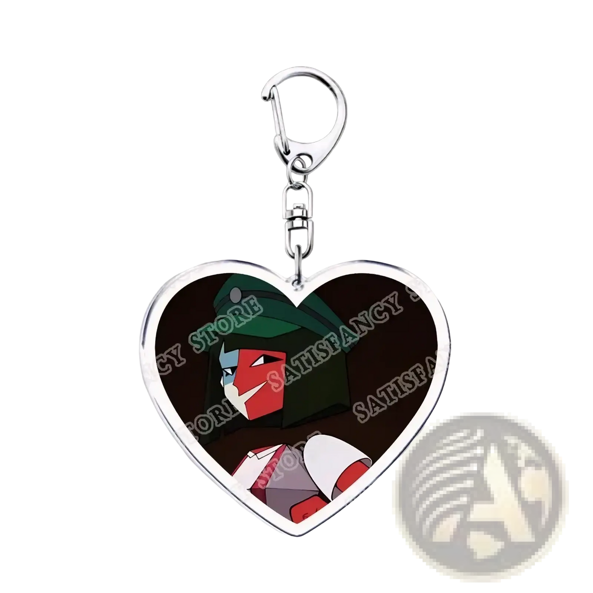 Heart-shaped anime acrylic keychain with silver frame featuring transformers war for cybertron character illustration
