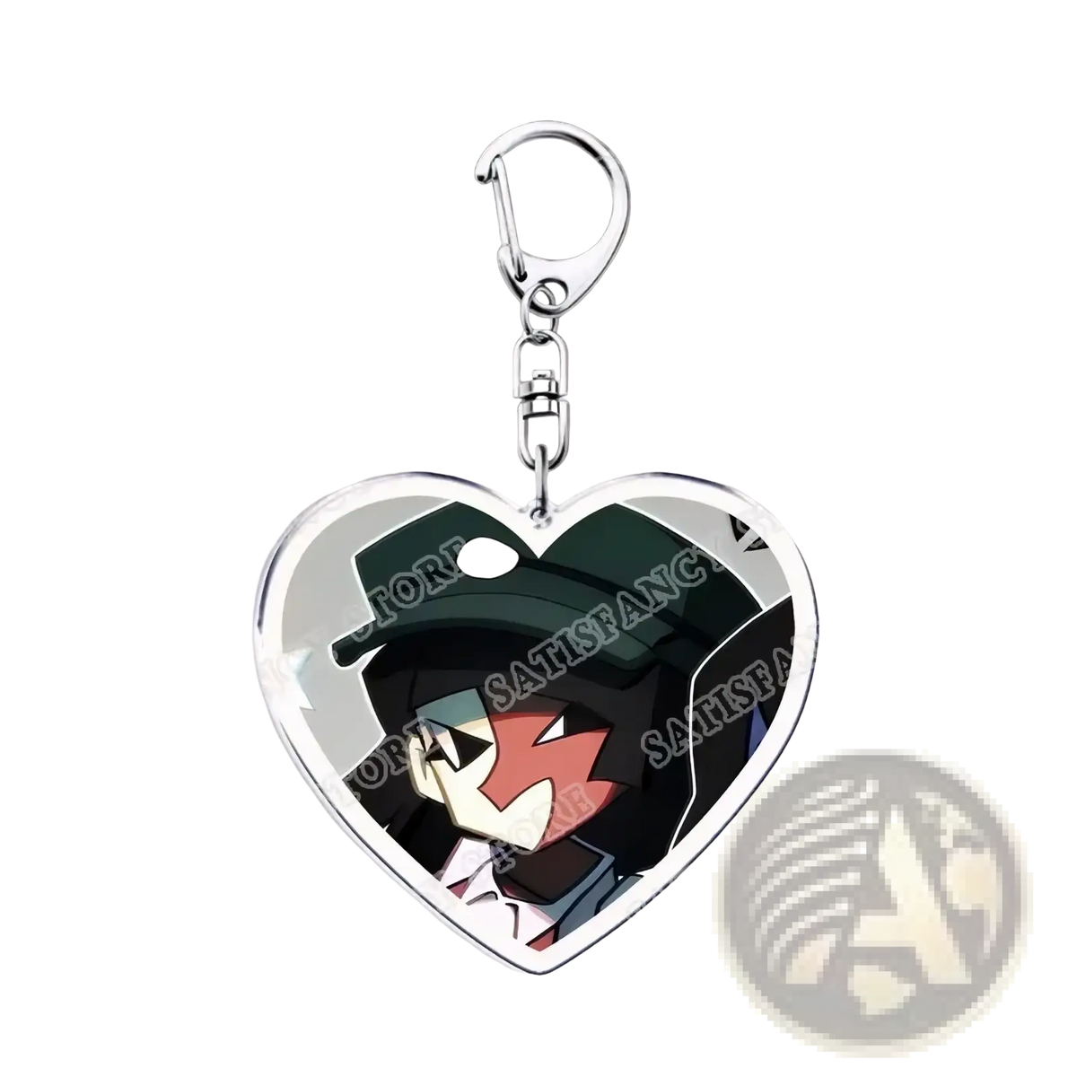 Heart-shaped acrylic keychain with silver metal clasp featuring legend of zelda tears of the kingdom character illustration
