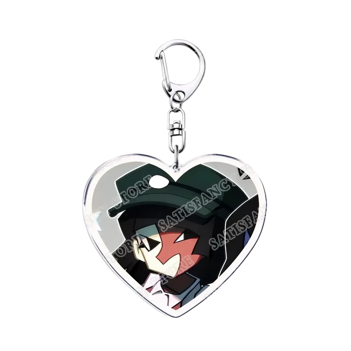 Heart-shaped acrylic keychain with silver metal clasp featuring legend of zelda tears of the kingdom character illustration