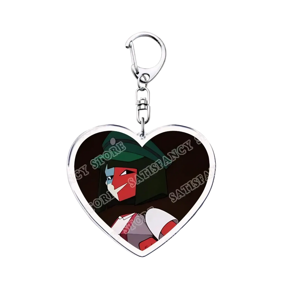 Heart-shaped anime acrylic keychain with silver frame featuring transformers war for cybertron character illustration