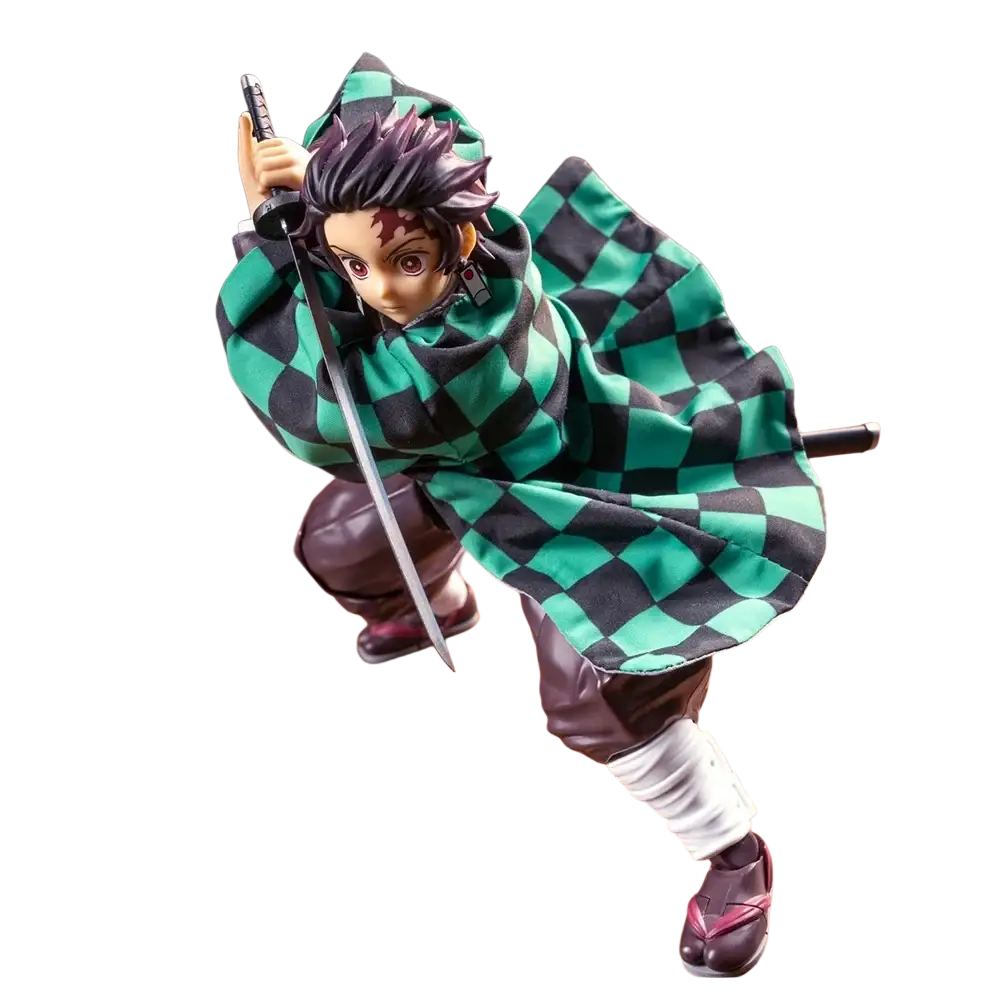Detailed anime kamado tanjirou 1/12 scale figurine with green and black checkered kimono coat for 6 inch body