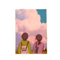 A rectangular canvas print featuring two anime figures under a pink and blue sky for modern graphic living room art