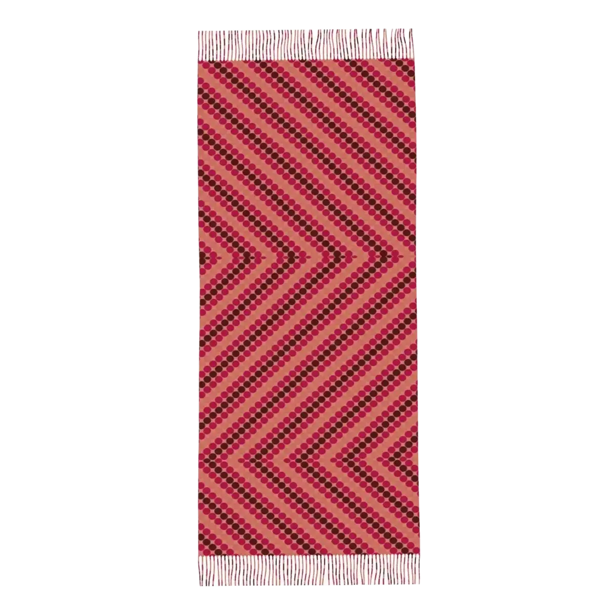 Anime tassel winter scarf for women with bold pink and burgundy chevron pattern and white fringe accents