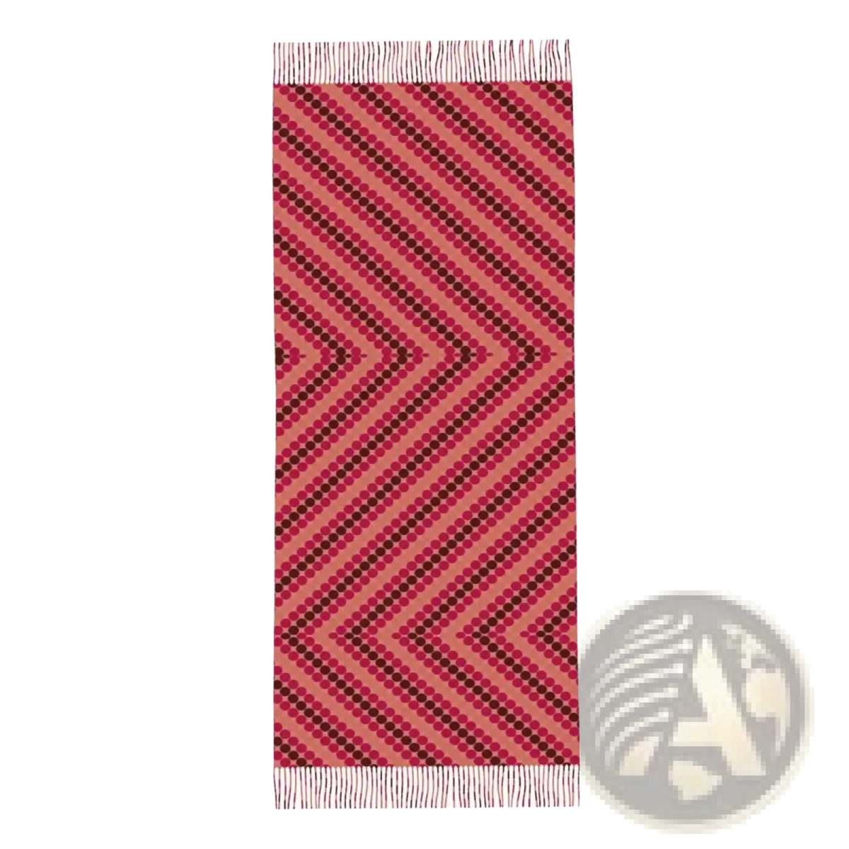Anime tassel winter scarf for women with bold pink and burgundy chevron pattern and white fringe accents