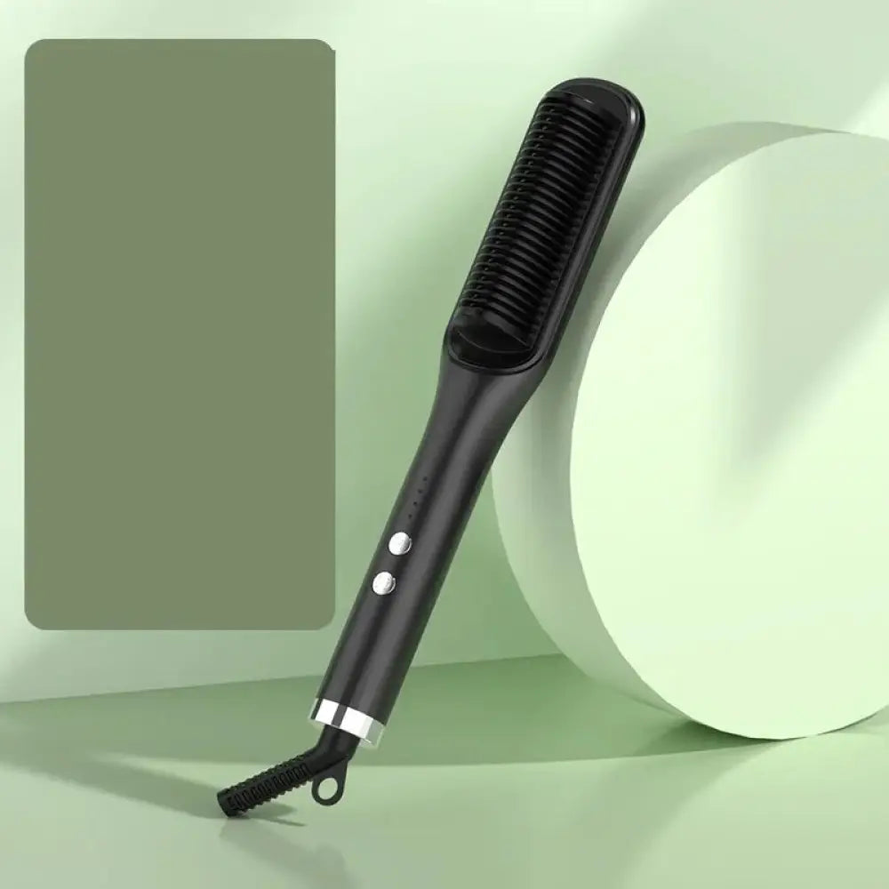 Anion negative ion hair straightener and curler comb in black with silver accents and a sleek modern design