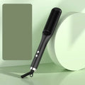 Anion negative ion hair straightener and curler comb in black with silver accents and a sleek modern design
