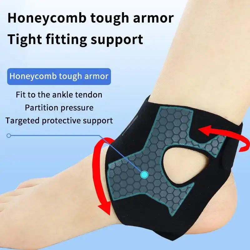 Black ankle brace with dark gray honeycomb tough armor panel for targeted protective support in sports use