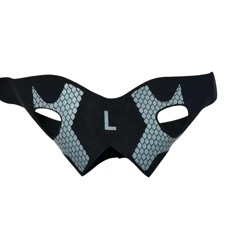 Black elastic ankle sleeve with gray mesh pattern and white l label breathable foot brace for sports support