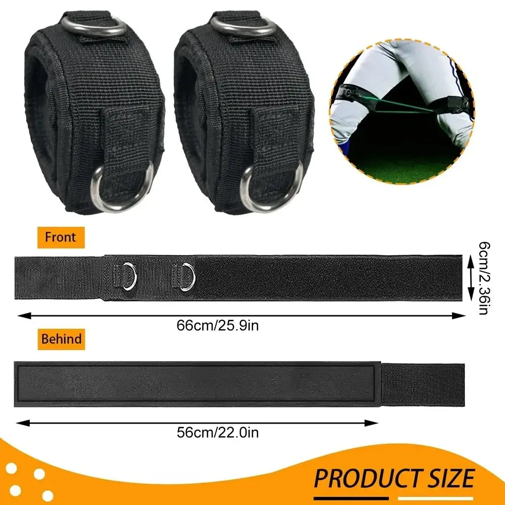 Black fabric ankle strap with metal d-rings for cable machine gym accessories and ankle cuffs