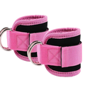 Padded pink and black fabric ankle straps with silver metal d rings for fitness use 2 pcs set