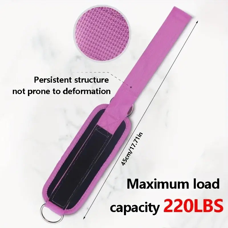 Pink and black padded fabric ankle straps with metal d ring attachments for fitness use 2 pcs