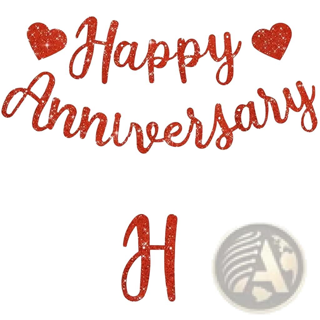 Red glittery happy anniversary banner with heart accents for party decoration glitter sign product
