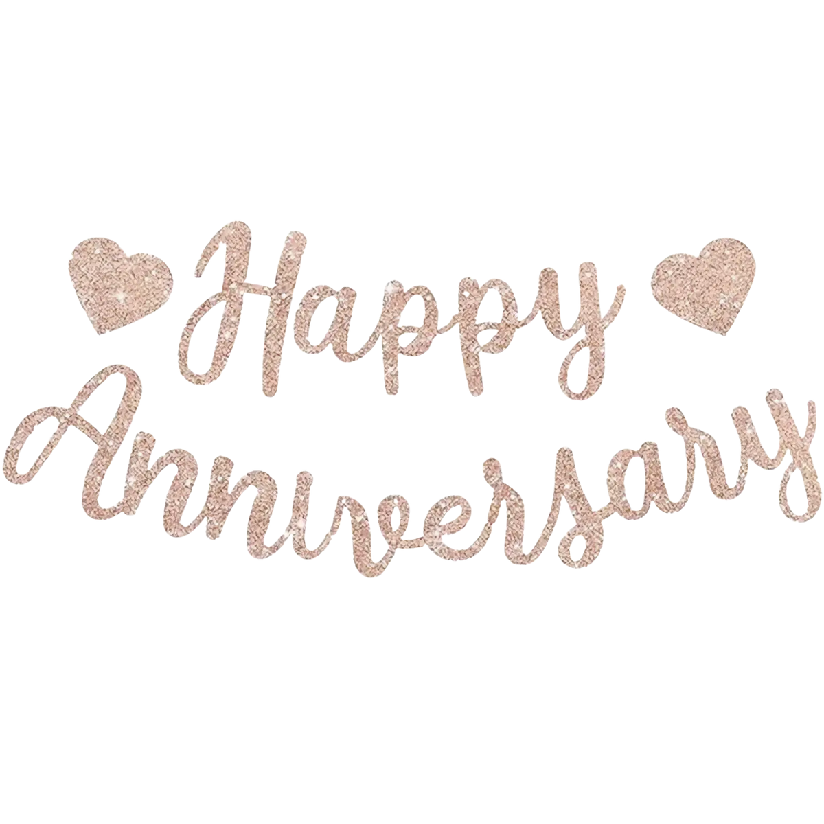 Rose gold glitter happy anniversary banner with heart-shaped cutouts for anniversary party decoration sign
