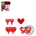 Anniversary decoration set with red heart-shaped foil balloons in solid and hollow designs and rose petals