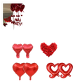 Anniversary decoration set with red heart-shaped foil balloons in solid and hollow designs and rose petals