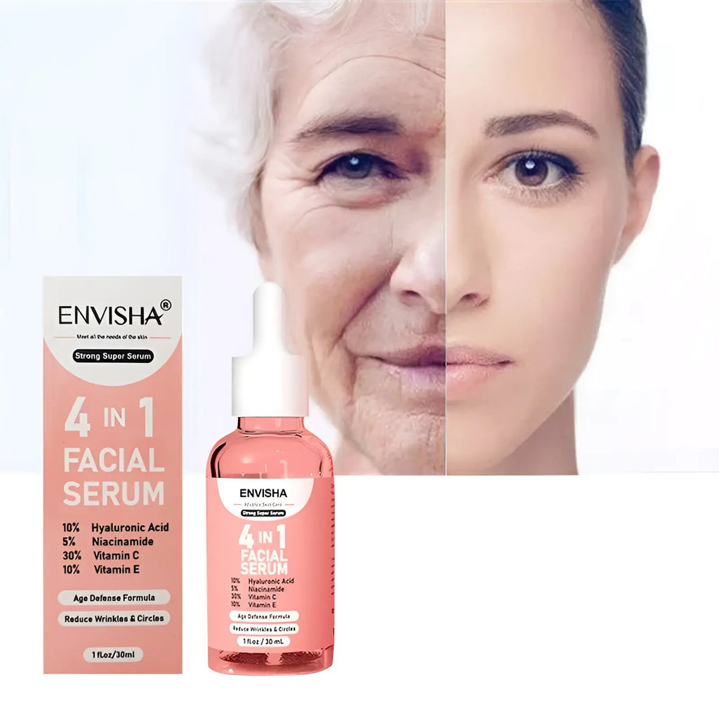 Pink glass bottle with white dropper cap and pink label for anti-aging facial serum 4 in 1 whitening essence 30ml