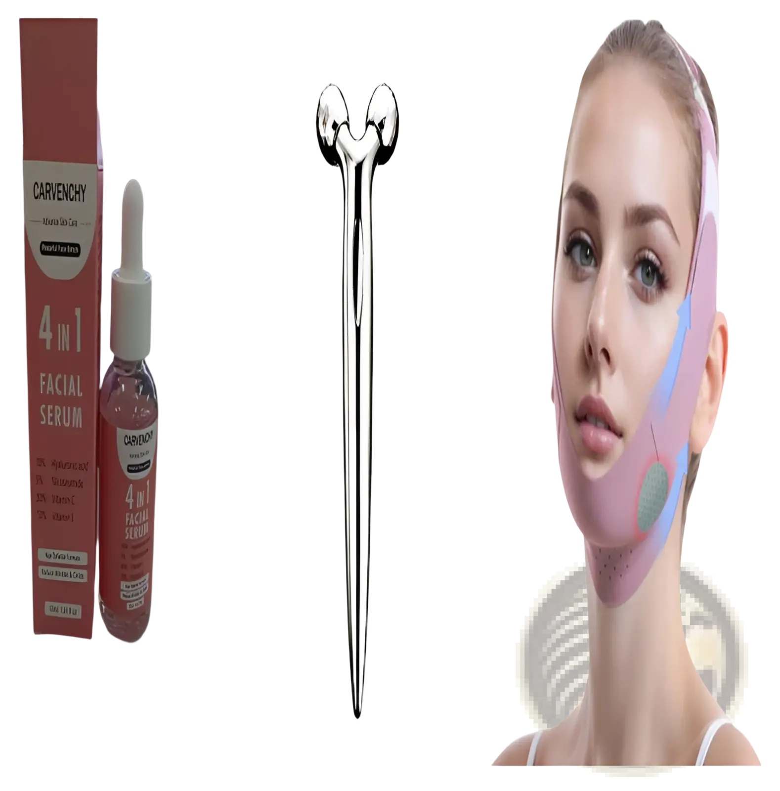 Silver anti-aging facial roller with two rounded ends and sleek elongated handle for whitening essence application