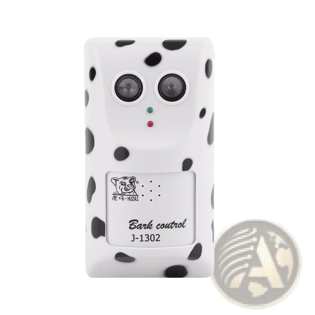 Anti bark device ultrasonic wall mount dog repeller white and black spotted with two sensors and j-1302 model number