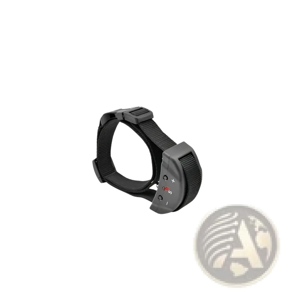 Black adjustable anti bark dog shock collar with gray sound and vibration control unit and indicator light