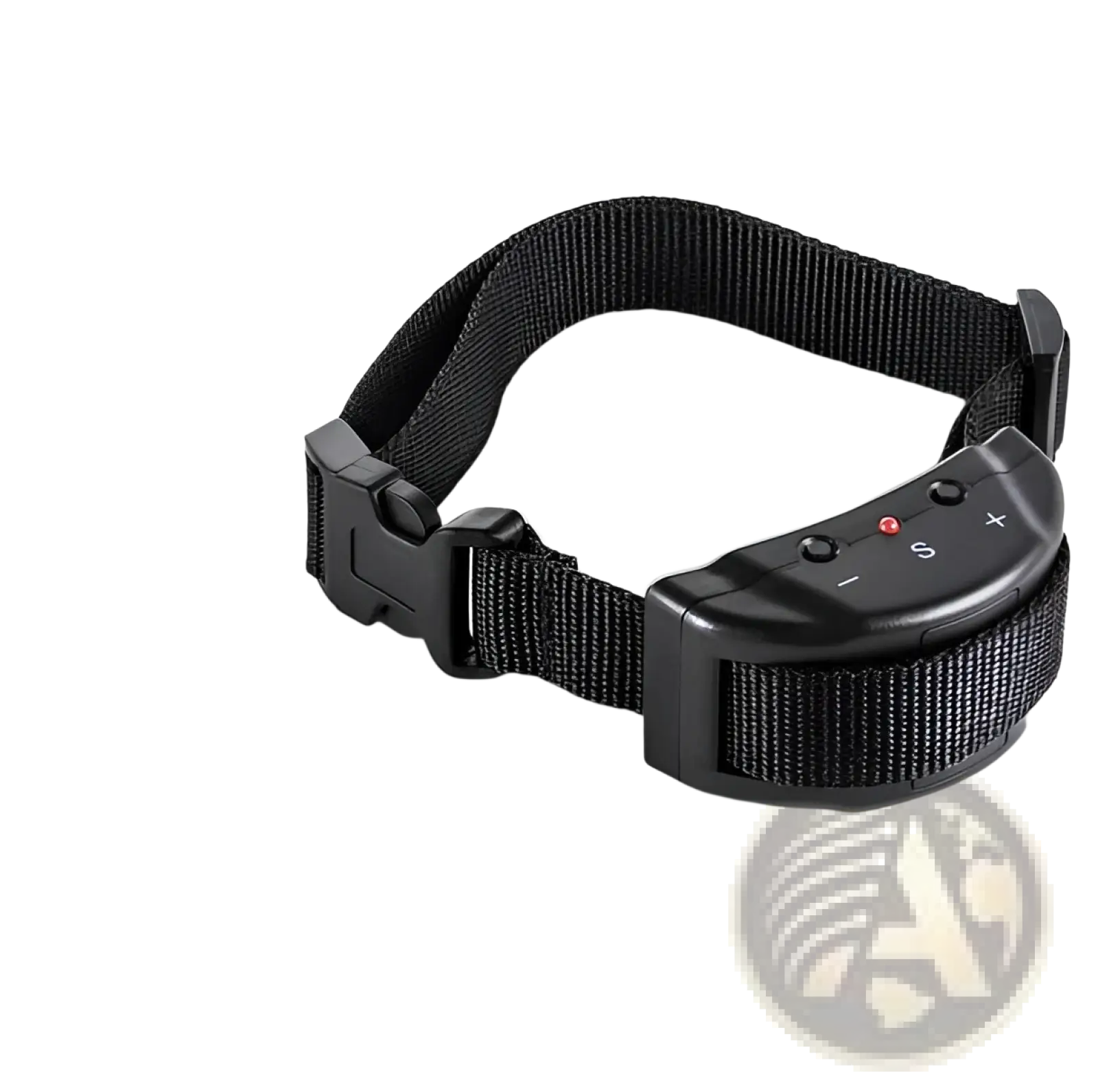 Black adjustable anti bark dog shock collar with control unit featuring buttons and led indicator for training modes