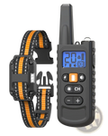 Black and orange anti bark dog training collar with remote featuring lcd screen showing channel 3 voltage 20v and function buttons