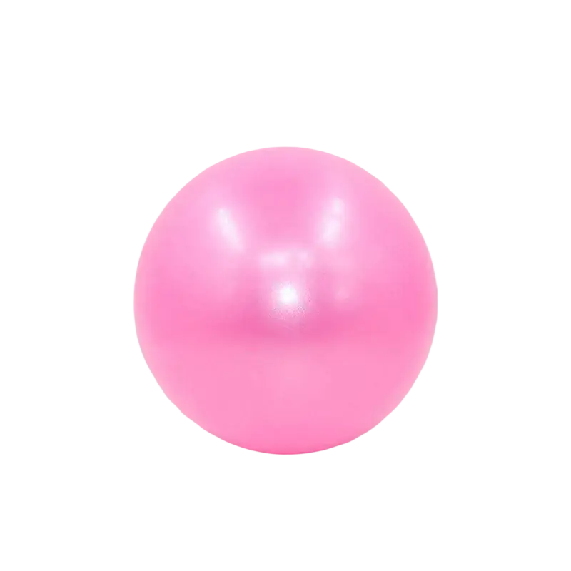 A smooth glossy pink anti-burst yoga ball with matte finish designed for balance training and air leakage prevention
