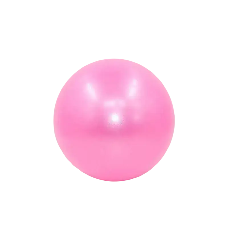 A smooth glossy pink anti-burst yoga ball with reflective surface designed for balance training and preventing air leakage