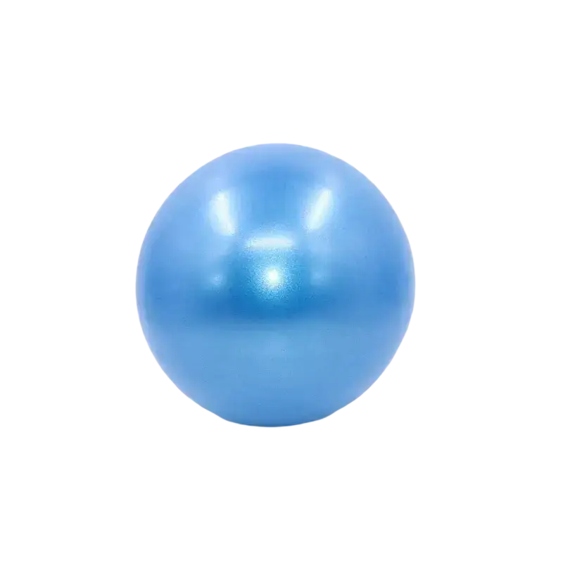 A smooth light blue anti-burst yoga ball with a glossy finish designed for balance training and preventing air leakage
