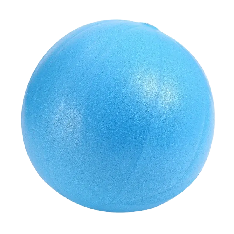 A smooth light blue anti-burst yoga ball with matte finish designed for balance training and air leakage prevention