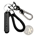Black braided leather anti-lost car key ring pendant with stainless steel numeric tag and durable carabiner clip