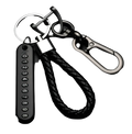 Black braided leather anti-lost car key ring pendant with stainless steel numeric tag and durable carabiner clip