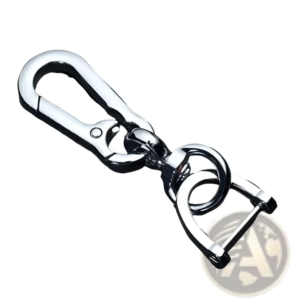 Shiny chrome anti-lost stainless steel carabiner key ring pendant with sturdy sleek design and secure clasp mechanism